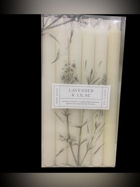Set of 6 Lavender & Lilac Scented Tapered 10” Plain White Candles By Ninety Six